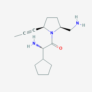 molecular formula C15H25N3O B1252157 (1S)-2-[(2S,5R)-2-(Aminomethyl)-5-prop-1-YN-1-ylpyrrolidin-1-YL]-1-cyclopentyl-2-oxoethanamine 