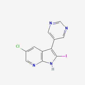 1H-Pyrrolo[2,3-b]pyridine, 5-chloro-2-iodo-3-(5-pyrimidinyl)-