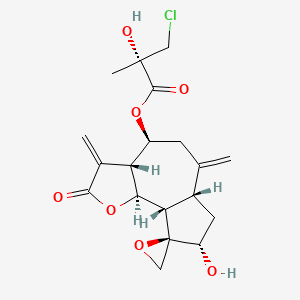 molecular formula C19H23ClO7 B1252213 [(3aR,4S,6aR,8S,9R,9aS,9bS)-8-hydroxy-3,6-dimethylidene-2-oxospiro[3a,4,5,6a,7,8,9a,9b-octahydroazuleno[4,5-b]furan-9,2'-oxirane]-4-yl] (2S)-3-chloro-2-hydroxy-2-methylpropanoate 