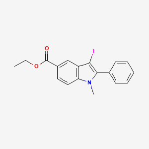 molecular formula C18H16INO2 B12522541 1H-Indole-5-carboxylic acid, 3-iodo-1-methyl-2-phenyl-, ethyl ester CAS No. 681259-71-2