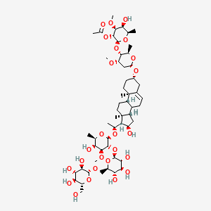 molecular formula C56H92O25 B1252478 [(2S,3R,4S,5S,6R)-5-hydroxy-2-[(2R,3R,4S,6R)-6-[[(3S,8S,9S,10R,13S,14S,16R,17R)-16-hydroxy-17-[(1S)-1-[(2R,3R,4S,5S,6R)-5-hydroxy-4-methoxy-6-methyl-3-[(2S,3R,4S,5S,6R)-3,4,5-trihydroxy-6-[[(2R,3R,4S,5S,6R)-3,4,5-trihydroxy-6-(hydroxymethyl)oxan-2-yl]oxymethyl]oxan-2-yl]oxyoxan-2-yl]oxyethyl]-10,13-dimethyl-2,3,4,7,8,9,11,12,14,15,16,17-dodecahydro-1H-cyclopenta[a]phenanthren-3-yl]oxy]-4-methoxy-2-methyloxan-3-yl]oxy-4-methoxy-6-methyloxan-3-yl] acetate 