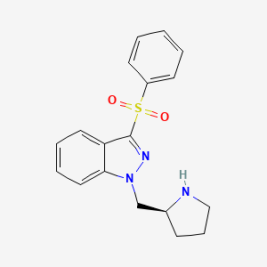 molecular formula C18H19N3O2S B12524888 3-(Benzenesulfonyl)-1-{[(2S)-pyrrolidin-2-yl]methyl}-1H-indazole CAS No. 651335-82-9