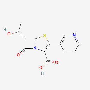 molecular formula C13H12N2O4S B1252530 4-Thia-1-azabicyclo[3.2.0]hept-2-ene-2-carboxylic acid, 6-[(1R)-1-hydroxyethyl]-7-oxo-3-(3-pyridinyl)-, (5R,6S)- 