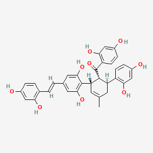 molecular formula C34H30O9 B1252611 (2,4-dihydroxyphenyl)-[(1R,2S,6S)-6-(2,4-dihydroxyphenyl)-2-[4-[(E)-2-(2,4-dihydroxyphenyl)ethenyl]-2,6-dihydroxyphenyl]-4-methylcyclohex-3-en-1-yl]methanone 