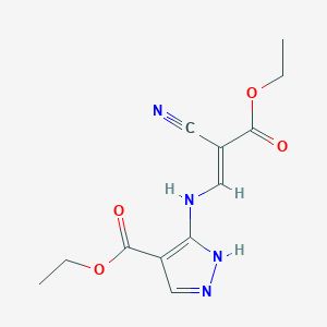 molecular formula C12H14N4O4 B125266 3-(2-羧乙氧基-2-氰基乙烯基)氨基-1H-吡唑-4-羧酸乙酯，(E)- CAS No. 52632-17-4