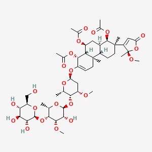 molecular formula C48H72O22 B1252664 [(1R,2R,4aS,4bR,8R,8aS,9S,10aR)-1,8-diacetyloxy-7-[(2S,4S,5R,6S)-5-[(2S,3R,4S,5R,6S)-3-hydroxy-4-methoxy-6-methyl-5-[(2S,3R,4S,5S,6R)-3,4,5-trihydroxy-6-(hydroxymethyl)oxan-2-yl]oxyoxan-2-yl]oxy-4-methoxy-6-methyloxan-2-yl]oxy-2-[(2R)-2-methoxy-2-methyl-5-oxofuran-3-yl]-2,4b-dimethyl-1,3,4,4a,5,8,8a,9,10,10a-decahydrophenanthren-9-yl] acetate 