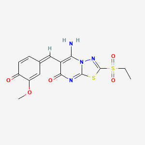 molecular formula C15H14N4O5S2 B1252751 (6E)-2-(乙基磺酰基)-6-(4-羟基-3-甲氧基苄叉亚甲基)-5-亚氨基-5,6-二氢-7H-[1,3,4]噻二唑并[3,2-a]嘧啶-7-酮 