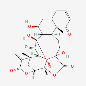 molecular formula C28H30O10 B1252757 (1S,2S,3R,5S,6S,7S,14R,15S,18S,21S,22R)-5,7,18-trihydroxy-1,14,21-trimethyl-25-methylidene-4,20,23-trioxaheptacyclo[20.3.1.12,5.03,18.03,21.06,15.09,14]heptacosa-8,11-diene-13,19,24,27-tetrone 