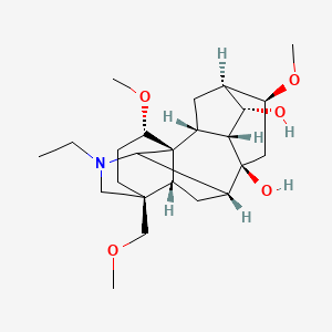 molecular formula C24H39NO5 B1252792 (1S,2R,3R,4S,5R,6S,8S,9R,13S,16S,17R)-11-ethyl-6,16-dimethoxy-13-(methoxymethyl)-11-azahexacyclo[7.7.2.12,5.01,10.03,8.013,17]nonadecane-4,8-diol 