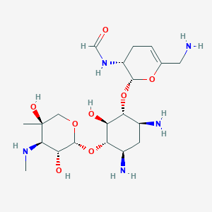 molecular formula C20H37N5O8 B1252866 N-[(2S,3R)-6-(Aminomethyl)-2-[(1R,2S,3S,4R,6S)-4,6-diamino-3-[(2R,3R,4R,5R)-3,5-dihydroxy-5-methyl-4-(methylamino)oxan-2-yl]oxy-2-hydroxycyclohexyl]oxy-3,4-dihydro-2H-pyran-3-yl]formamide CAS No. 76647-54-6