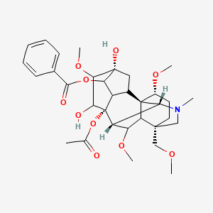 molecular formula C33H45NO10 B1252994 [(1S,4R,5R,8R,9R,10R,13S,16R,18R)-8-acetyloxy-5,7-dihydroxy-6,16,18-trimethoxy-13-(methoxymethyl)-11-methyl-11-azahexacyclo[7.7.2.12,5.01,10.03,8.013,17]nonadecan-4-yl] benzoate 