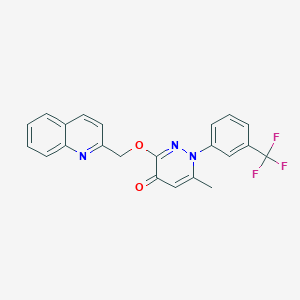 molecular formula C22H16F3N3O2 B125314 4(1H)-Pyridazinone, 6-methyl-3-(2-quinolinylmethoxy)-1-(3-(trifluoromethyl)phenyl)- CAS No. 146824-84-2