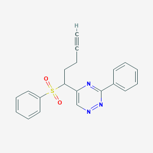 molecular formula C20H17N3O2S B12531552 5-[1-(Benzenesulfonyl)pent-4-yn-1-yl]-3-phenyl-1,2,4-triazine CAS No. 656807-15-7