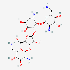 molecular formula C23H45N5O14 B1253161 (2R,3S,4R,5R,6R)-5-amino-6-[(1R,2R,3S,4R,6S)-6-amino-2-[(2S,3R,4S,5R)-4-[(2R,3R,4R,5S,6S)-3-amino-6-(aminomethyl)-4,5-dihydroxyoxan-2-yl]oxy-3-hydroxy-5-(hydroxymethyl)oxolan-2-yl]oxy-3,4-dihydroxycyclohexyl]oxy-2-(aminomethyl)oxane-3,4-diol 