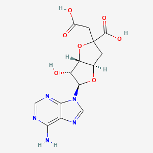 molecular formula C14H15N5O7 B1253179 (2R,3R,3aS,6aR)-2-(6-氨基嘌呤-9-基)-5-(羧甲基)-3-羟基-3,3a,6,6a-四氢-2H-呋喃[3,2-b]呋喃-5-羧酸 