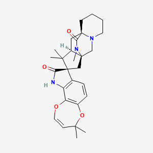 molecular formula C28H35N3O4 B1253193 (1'S,8R,8'S,10'R)-4,4,11',11',14'-pentamethylspiro[10H-[1,4]dioxepino[2,3-g]indole-8,12'-3,14-diazatetracyclo[6.5.2.01,10.03,8]pentadecane]-9,15'-dione 