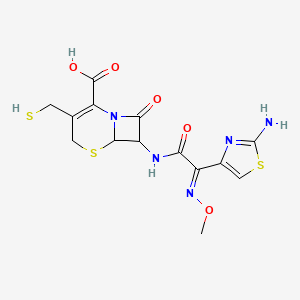 molecular formula C14H15N5O5S3 B1253203 7-[[(2E)-2-(2-amino-1,3-thiazol-4-yl)-2-methoxyiminoacetyl]amino]-8-oxo-3-(sulfanylmethyl)-5-thia-1-azabicyclo[4.2.0]oct-2-ene-2-carboxylic acid 