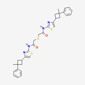 molecular formula C32H34N4O2S3 B12532287 2,2'-Sulfanediylbis{N-[4-(3-methyl-3-phenylcyclobutyl)-1,3-thiazol-2-yl]acetamide} CAS No. 676235-18-0