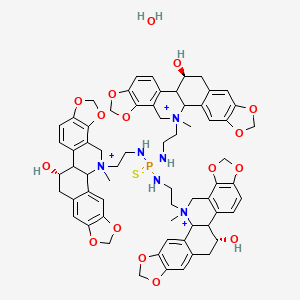 molecular formula C66H74N6O16PS+3 B1253553 (12S)-24-[2-[[[2-[(12R)-12-hydroxy-24-methyl-5,7,18,20-tetraoxa-24-azoniahexacyclo[11.11.0.02,10.04,8.014,22.017,21]tetracosa-2,4(8),9,14(22),15,17(21)-hexaen-24-yl]ethylamino]-[2-[(12S)-12-hydroxy-24-methyl-5,7,18,20-tetraoxa-24-azoniahexacyclo[11.11.0.02,10.04,8.014,22.017,21]tetracosa-2,4(8),9,14(22),15,17(21)-hexaen-24-yl]ethylamino]phosphinothioyl]amino]ethyl]-24-methyl-5,7,18,20-tetraoxa-24-azoniahexacyclo[11.11.0.02,10.04,8.014,22.017,21]tetracosa-2,4(8),9,14(22),15,17(21)-hexaen-12-ol;hydrate 
