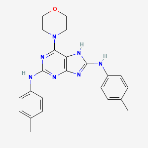 molecular formula C23H25N7O B12535679 1H-Purine-2,8-diamine, N,N'-bis(4-methylphenyl)-6-(4-morpholinyl)- CAS No. 682337-44-6