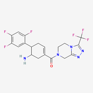 molecular formula C19H17F6N5O B1253605 Methanone, [(4R,5S)-5-amino-4-(2,4,5-trifluorophenyl)-1-cyclohexen-1-yl][5,6-dihydro-3-(trifluoromethyl)-1,2,4-triazolo[4,3-a]pyrazin-7(8H)-yl]- CAS No. 913623-69-5