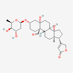 molecular formula C29H42O9 B1253629 (3S,5S,8R,9S,10S,13R,14S,17R)-3-[(2R,4S,5R,6R)-4,5-dihydroxy-6-methyloxan-2-yl]oxy-5,14-dihydroxy-13-methyl-17-(5-oxo-2H-furan-3-yl)-2,3,4,6,7,8,9,11,12,15,16,17-dodecahydro-1H-cyclopenta[a]phenanthrene-10-carbaldehyde 