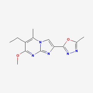 molecular formula C13H15N5O2 B1253638 6-Ethyl-7-methoxy-5-methyl-2-(5-methyl-1,3,4-oxadiazol-2-yl)imidazo[1,2-a]pyrimidine 