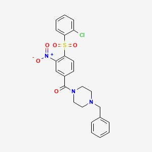 [4-(2-Chlorophenyl)sulfonyl-3-nitrophenyl]-[4-(phenylmethyl)-1-piperazinyl]methanone