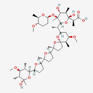 molecular formula C48H82O16 B1253821 (2S)-2-[(2R,3R,4R,5S,6R)-2,4-dihydroxy-6-[(1S)-1-[(2S,5R,6R,7R,9S)-2-[(2R,5S)-5-[(2R,5R)-5-[(2S,3S,4S,5R,6S)-6-hydroxy-4-methoxy-3,5,6-trimethyloxan-2-yl]oxolan-2-yl]-5-methyloxolan-2-yl]-7-methoxy-2,6-dimethyl-1,10-dioxaspiro[4.5]decan-9-yl]ethyl]-5-[(2S,5S,6R)-5-methoxy-6-methyloxan-2-yl]oxy-3,5-dimethyloxan-2-yl]propanoic acid 