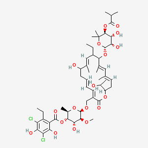 [(2R,3S,4R,5S,6R)-6-[[(3E,5E,9E,13E,15E)-12-[(2R,3S,4R,5S)-3,4-dihydroxy-6,6-dimethyl-5-(2-methylpropanoyloxy)oxan-2-yl]oxy-11-ethyl-8-hydroxy-18-(1-hydroxyethyl)-9,13,15-trimethyl-2-oxo-1-oxacyclooctadeca-3,5,9,13,15-pentaen-3-yl]methoxy]-4-hydroxy-5-methoxy-2-methyloxan-3-yl] 3,5-dichloro-2-ethyl-4,6-dihydroxybenzoate