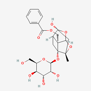 molecular formula C23H28O11 B1253987 [(1R,2S,3R,5R,6S,8S)-6-hydroxy-8-methyl-3-[(2S,3R,4R,5R,6R)-3,4,5-trihydroxy-6-(hydroxymethyl)oxan-2-yl]oxy-9,10-dioxatetracyclo[4.3.1.02,5.03,8]decan-2-yl]methyl benzoate 