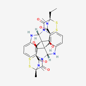 (1S,2S,3S,11R,14S)-3-[(1S,2S,3S,11R,14S)-14-ethyl-2-hydroxy-18-methyl-13,17-dioxo-15,16-dithia-10,12,18-triazapentacyclo[12.2.2.01,12.03,11.04,9]octadeca-4,6,8-trien-3-yl]-2-hydroxy-14,18-dimethyl-15,16-dithia-10,12,18-triazapentacyclo[12.2.2.01,12.03,11.04,9]octadeca-4,6,8-triene-13,17-dione