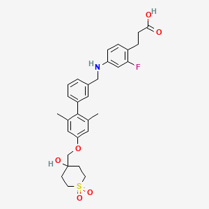 molecular formula C30H34FNO6S B1254150 3-{2-fluoro-4-[({4'-[(4-hydroxy-1,1-dioxidotetrahydro-2H-thiopyran-4-yl)methoxy]-2',6'-dimethylbiphenyl-3-yl}methyl)amino]phenyl}propanoic acid 