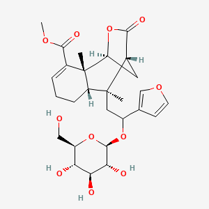 molecular formula C27H36O11 B1254216 methyl (1S,2R,7S,8S,9R)-8-[2-(furan-3-yl)-2-[(2R,3R,4S,5S,6R)-3,4,5-trihydroxy-6-(hydroxymethyl)oxan-2-yl]oxyethyl]-2,8-dimethyl-10-oxo-11-oxatricyclo[7.2.1.02,7]dodec-3-ene-3-carboxylate 