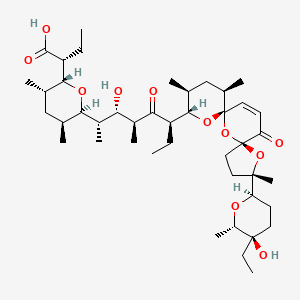 molecular formula C43H70O11 B1254339 (2R)-2-[(2R,3S,5S,6R)-6-[(2S,3S,4S,6R)-6-[(3S,5S,7R,9S,10S,12R)-3-[(2R,5R,6S)-5-ethyl-5-hydroxy-6-methyloxan-2-yl]-3,10,12-trimethyl-15-oxo-4,6,8-trioxadispiro[4.1.57.35]pentadec-13-en-9-yl]-3-hydroxy-4-methyl-5-oxooctan-2-yl]-3,5-dimethyloxan-2-yl]butanoic acid 