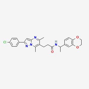 3-[2-(4-chlorophenyl)-5,7-dimethyl-6-pyrazolo[1,5-a]pyrimidinyl]-N-[1-(2,3-dihydro-1,4-benzodioxin-6-yl)ethyl]propanamide