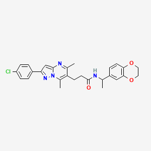 molecular formula C27H27ClN4O3 B1254340 3-[2-(4-chlorophenyl)-5,7-dimethyl-6-pyrazolo[1,5-a]pyrimidinyl]-N-[1-(2,3-dihydro-1,4-benzodioxin-6-yl)ethyl]propanamide 