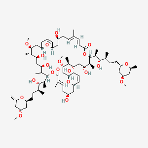 molecular formula C76H130O20 B1254378 (1R,3S,5E,9S,11R,13S,14S,15S,17S,21R,23S,25E,27E,31S,32S,33R,35S,36S,37S,39S)-3,11,13,23,33,35-hexahydroxy-9,31-bis[(2S,3S,4S)-3-hydroxy-6-[(2S,4R,6S)-4-methoxy-6-methyloxan-2-yl]-4-methylhexan-2-yl]-15,37-dimethoxy-6,10,14,26,32,36-hexamethyl-8,30,43,44-tetraoxatricyclo[37.3.1.117,21]tetratetraconta-5,19,25,27,41-pentaene-7,29-dione 