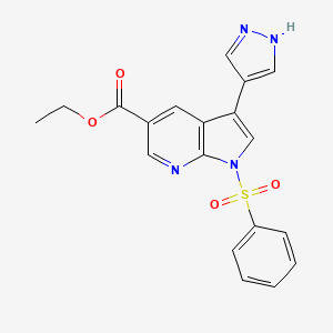 1H-Pyrrolo[2,3-b]pyridine-5-carboxylic acid, 1-(phenylsulfonyl)-3-(1H-pyrazol-4-yl)-, ethyl ester