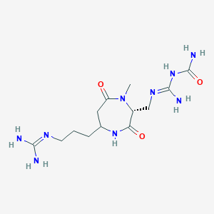 molecular formula C13H25N9O3 B1254390 [N'-[[(2R)-5-[3-(diaminomethylideneamino)propyl]-1-methyl-3,7-dioxo-1,4-diazepan-2-yl]methyl]carbamimidoyl]urea 