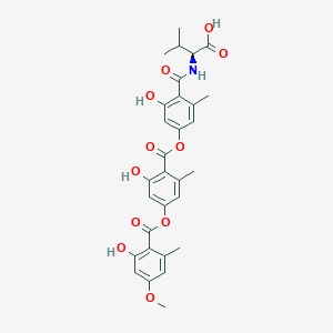 molecular formula C30H31NO11 B1254535 (2S)-2-[[2-hydroxy-4-[2-hydroxy-4-(2-hydroxy-4-methoxy-6-methylbenzoyl)oxy-6-methylbenzoyl]oxy-6-methylbenzoyl]amino]-3-methylbutanoic acid 