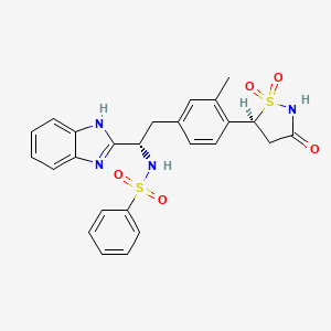 molecular formula C25H24N4O5S2 B12545408 N-((S)-1-(1H-benzo[d]imidazol-2-yl)-2-(4-((S)-1,1-dioxido-3-oxoisothiazolidin-5-yl)-3-methylphenyl)ethyl)benzenesulfonamide 