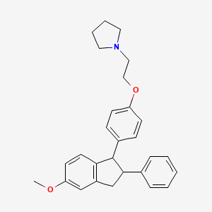 molecular formula C28H31NO2 B1254639 Pyrrolidine, 1-(2-(4-(2,3-dihydro-5-methoxy-2-phenyl-1H-inden-1-yl)phenoxy)ethyl)-, trans- CAS No. 78014-14-9