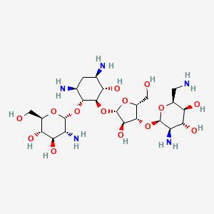 molecular formula C23H45N5O14 B1254718 (2S,3S,4R,5R,6R)-5-氨基-2-(氨基甲基)-6-[(2R,3R,4R,5S)-5-[(1R,2R,3S,5R,6S)-3,5-二氨基-2-[(2S,3R,4R,5S,6R)-3-氨基-4,5-二羟基-6-(羟甲基)氧杂-2-基]氧基-6-羟基环己基]氧基-4-羟基-2-(羟甲基)氧杂-3-基]氧杂烷-3,4-二醇 