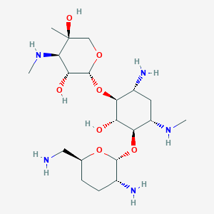 molecular formula C20H41N5O7 B1254750 (2R,3R,4R,5R)-2-[(1S,2R,3R,4S,6R)-6-Amino-3-[(2R,3R,6S)-3-amino-6-(aminomethyl)oxan-2-yl]oxy-2-hydroxy-4-(methylamino)cyclohexyl]oxy-5-methyl-4-(methylamino)oxane-3,5-diol CAS No. 76792-45-5