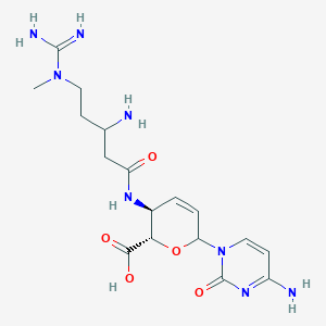 molecular formula C17H26N8O5 B1255007 (2S,3S)-3-[[3-amino-5-[carbamimidoyl(methyl)amino]pentanoyl]amino]-6-(4-amino-2-oxopyrimidin-1-yl)-3,6-dihydro-2H-pyran-2-carboxylic acid 
