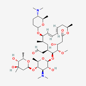 molecular formula C43H74N2O14 B1255196 2-[(4R,5S,6S,7R,9R,10R,11E,13E,16R)-6-[(2S,3R,4R,5S,6R)-5-[(2S,4R,5R,6S)-4,5-dihydroxy-4,6-dimethyloxan-2-yl]oxy-4-(dimethylamino)-3-hydroxy-6-methyloxan-2-yl]oxy-10-[(5S,6R)-5-(dimethylamino)-6-methyloxan-2-yl]oxy-4-hydroxy-5-methoxy-9,16-dimethyl-2-oxo-1-oxacyclohexadeca-11,13-dien-7-yl]acetaldehyde 