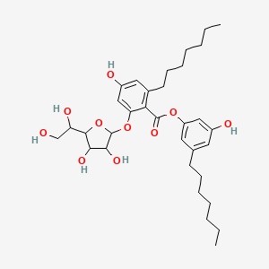 molecular formula C33H48O10 B1255207 (3-Heptyl-5-hydroxyphenyl) 2-[5-(1,2-dihydroxyethyl)-3,4-dihydroxyoxolan-2-yl]oxy-6-heptyl-4-hydroxybenzoate 