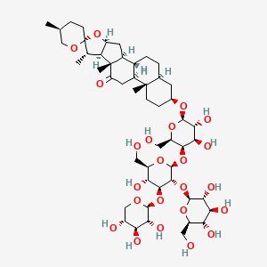 molecular formula C50H80O23 B1255216 (1R,2S,4S,5'S,6R,7S,8R,9S,12S,13S,16S,18S)-16-[(2R,3R,4R,5R,6R)-3,4-dihydroxy-5-[(2S,3R,4S,5R,6R)-5-hydroxy-6-(hydroxymethyl)-3-[(2S,3R,4S,5S,6R)-3,4,5-trihydroxy-6-(hydroxymethyl)oxan-2-yl]oxy-4-[(2S,3R,4S,5R)-3,4,5-trihydroxyoxan-2-yl]oxyoxan-2-yl]oxy-6-(hydroxymethyl)oxan-2-yl]oxy-5',7,9,13-tetramethylspiro[5-oxapentacyclo[10.8.0.02,9.04,8.013,18]icosane-6,2'-oxane]-10-one 
