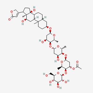 molecular formula C49H76O20 B1255228 [(2R,3S,4S,6S)-6-[(2R,3S,4S,6S)-6-[(2R,3S,4S,6S)-6-[[(3S,5R,9S,12R,13R,14S)-12,14-dihydroxy-10,13-dimethyl-17-(5-oxo-2H-furan-3-yl)-1,2,3,4,5,6,7,8,9,11,12,15,16,17-tetradecahydrocyclopenta[a]phenanthren-3-yl]oxy]-4-hydroxy-2-methyloxan-3-yl]oxy-4-hydroxy-2-methyloxan-3-yl]oxy-2-methyl-3-[(2S,3R,4S,5S,6R)-3,4,5-trihydroxy-6-(hydroxymethyl)oxan-2-yl]oxyoxan-4-yl] acetate 